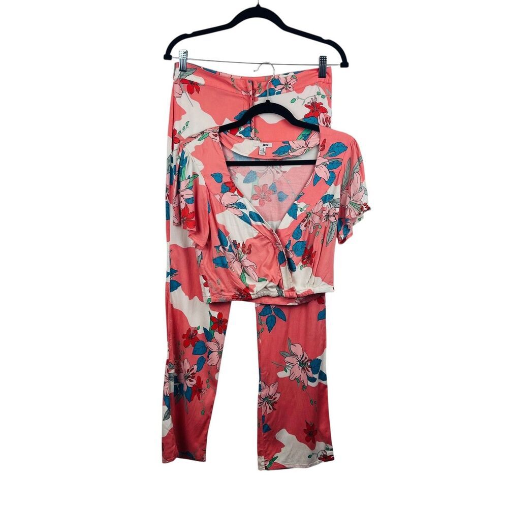 Amuse Society Pants Top Womens Medium Floral Crop Set Lounge Boho Festival Outfi